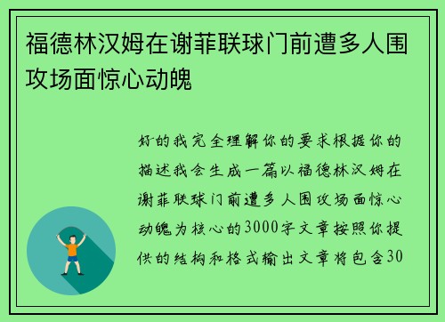 福德林汉姆在谢菲联球门前遭多人围攻场面惊心动魄